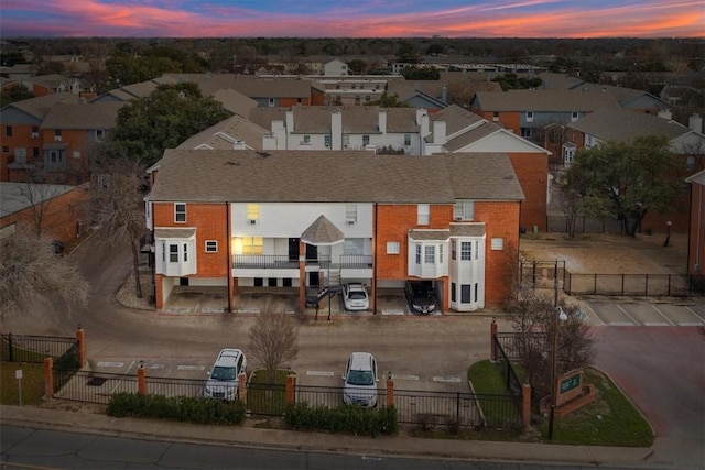 view of aerial view at dusk