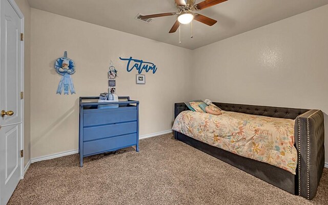 bedroom with carpet floors and ceiling fan