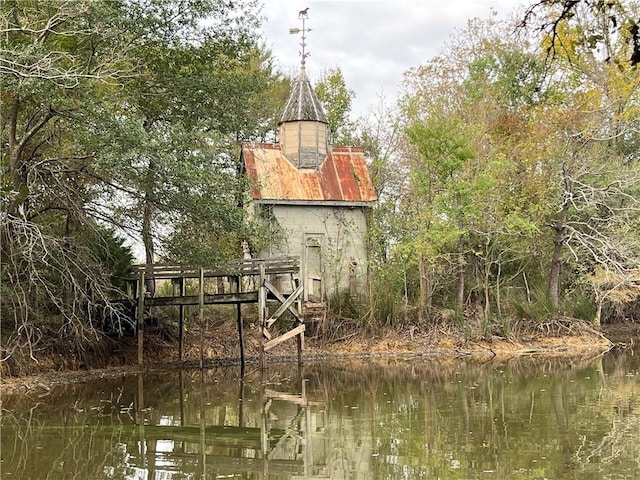 exterior space featuring a water view