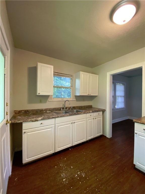 kitchen featuring white cabinets, dark hardwood / wood-style floors, and sink