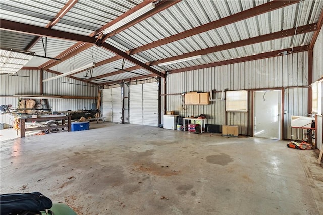 garage featuring a workshop area