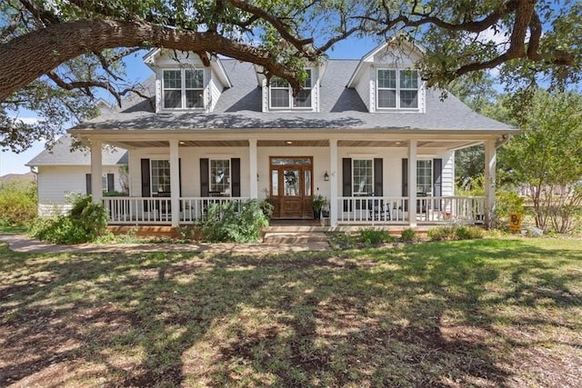 view of front of home featuring a porch and a front yard