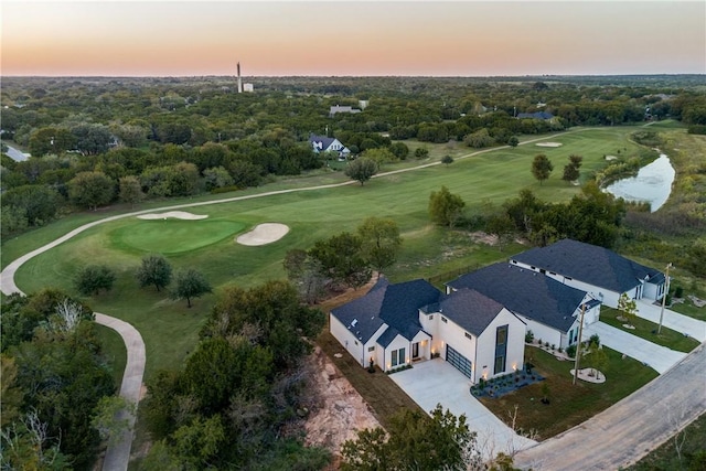 view of aerial view at dusk