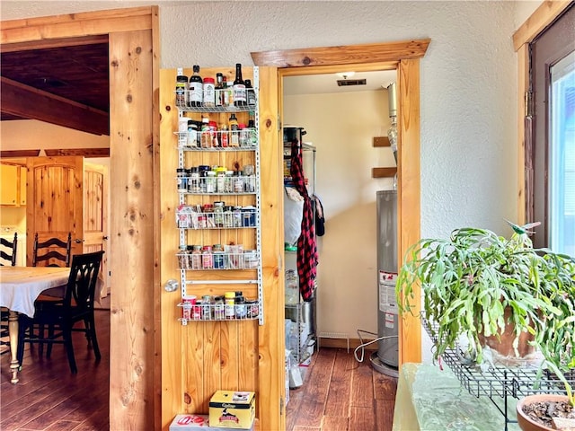 pantry with water heater and visible vents