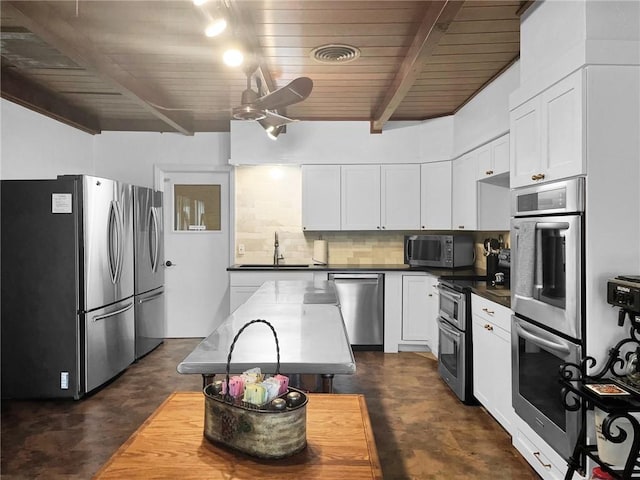 kitchen featuring sink, white cabinetry, stainless steel appliances, and tasteful backsplash