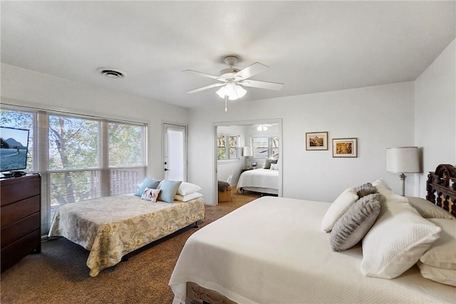 bedroom with carpet flooring and ceiling fan