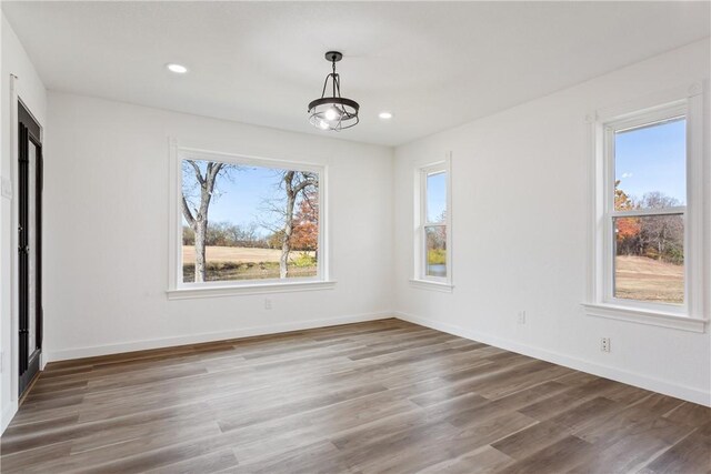 unfurnished dining area featuring dark hardwood / wood-style floors