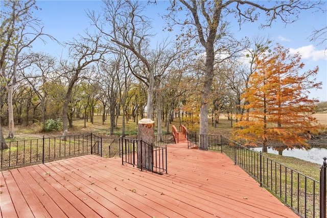 deck with a water view