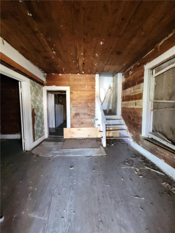 miscellaneous room with wood walls and wooden ceiling