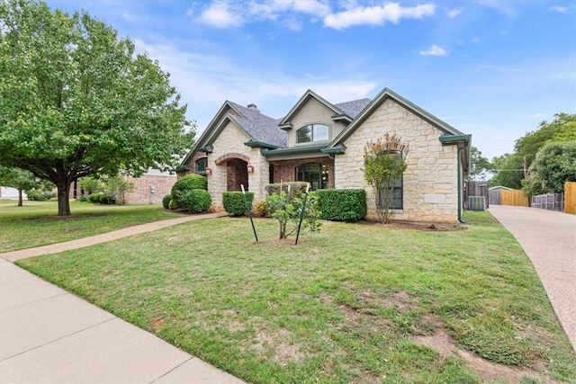 view of front of house featuring central AC unit and a front yard