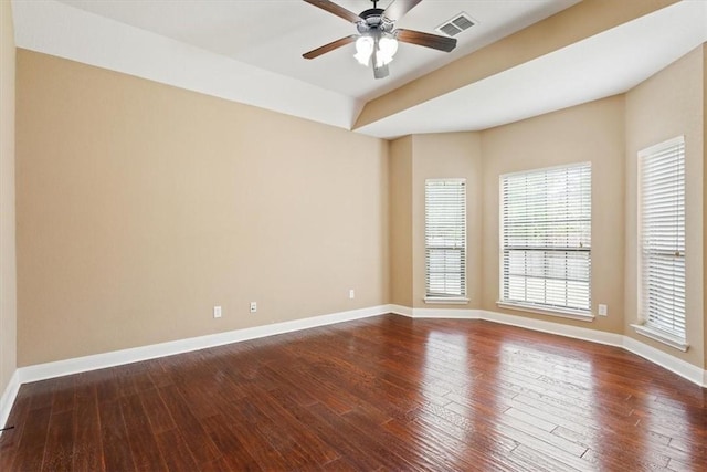 unfurnished room with ceiling fan and hardwood / wood-style floors