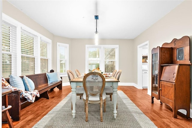 dining space featuring light hardwood / wood-style floors