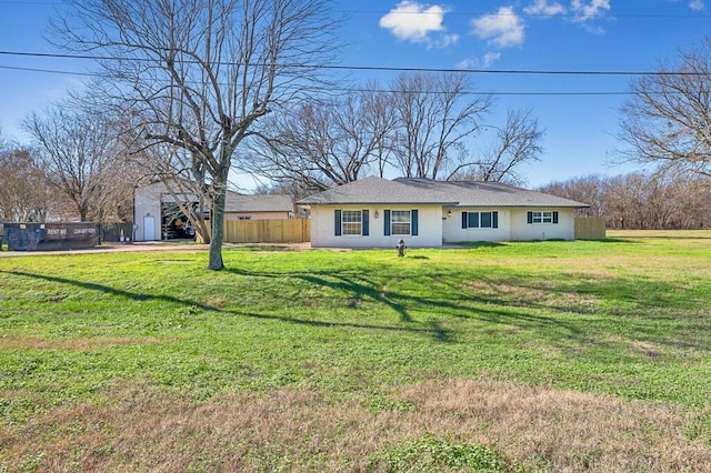 single story home featuring a front yard