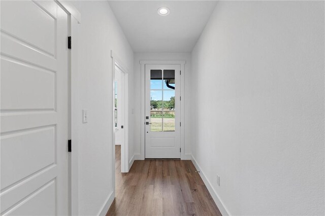 doorway featuring wood-type flooring