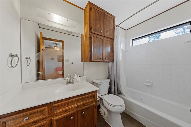 full bathroom featuring vanity, toilet, and shower / bath combo with shower curtain