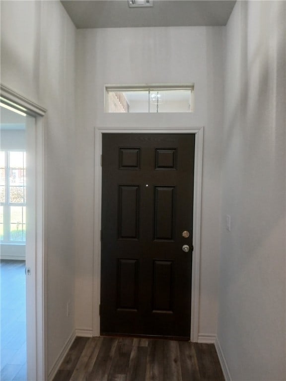 foyer entrance with dark hardwood / wood-style floors