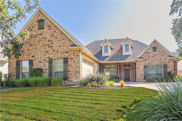 front of property with a front yard and a garage