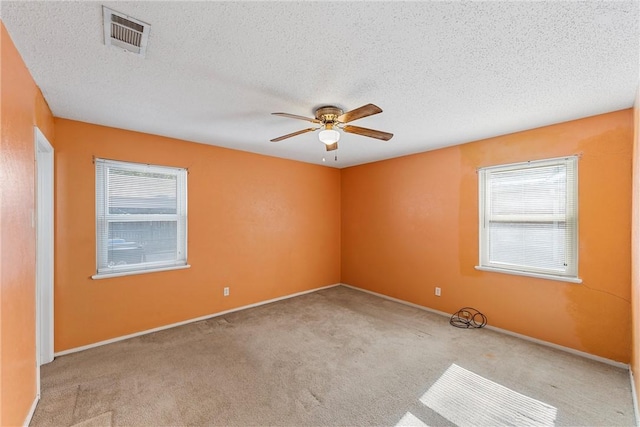 empty room featuring a textured ceiling and light colored carpet