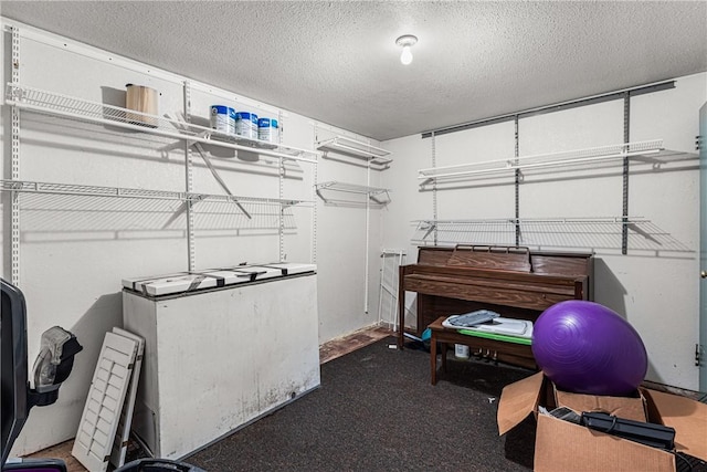 misc room with a textured ceiling