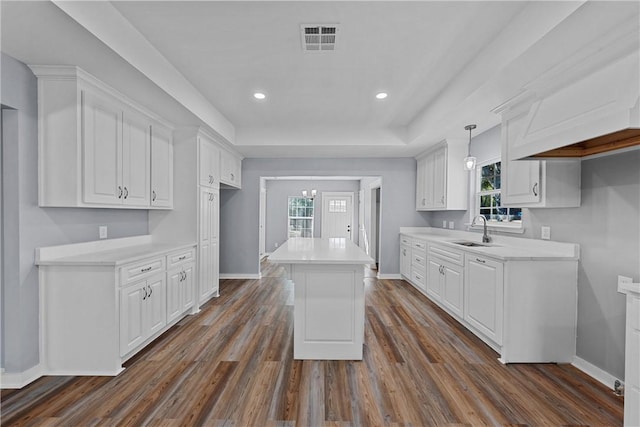 kitchen with white cabinetry, plenty of natural light, dark hardwood / wood-style floors, and sink