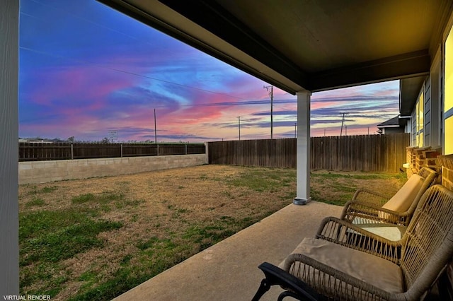 view of yard with a patio area and a fenced backyard