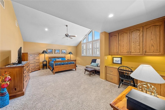 carpeted bedroom featuring vaulted ceiling