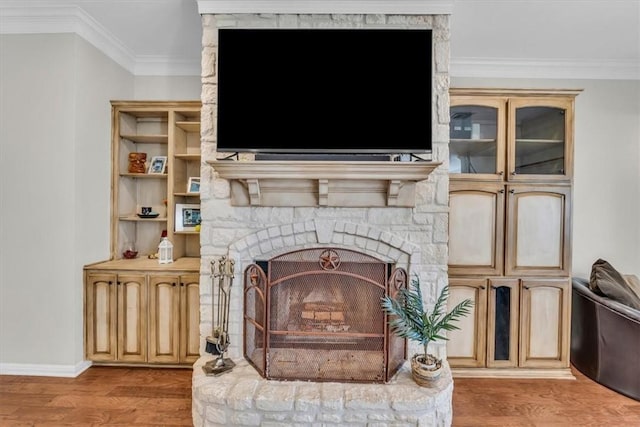 room details featuring hardwood / wood-style floors and ornamental molding