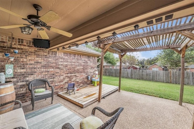 view of patio / terrace featuring a pergola and ceiling fan