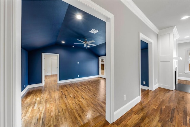 additional living space featuring lofted ceiling, ceiling fan, and dark hardwood / wood-style floors