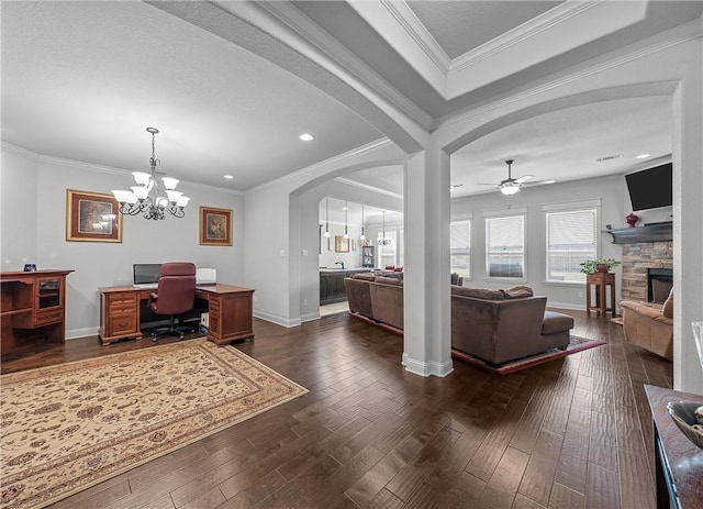 office featuring crown molding and dark hardwood / wood-style flooring