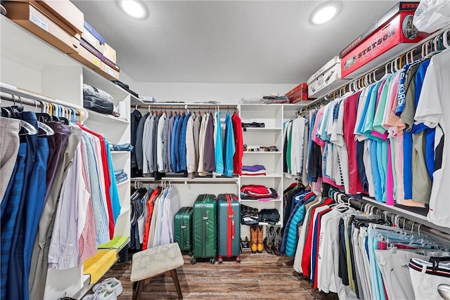 walk in closet with hardwood / wood-style flooring