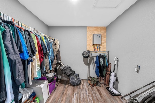 walk in closet with hardwood / wood-style flooring