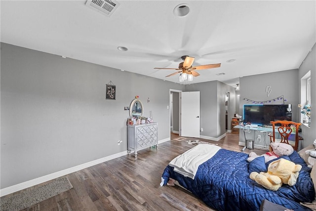 bedroom featuring ceiling fan and hardwood / wood-style flooring