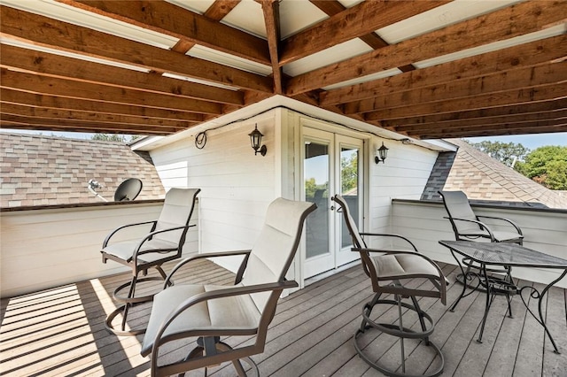 wooden terrace featuring french doors