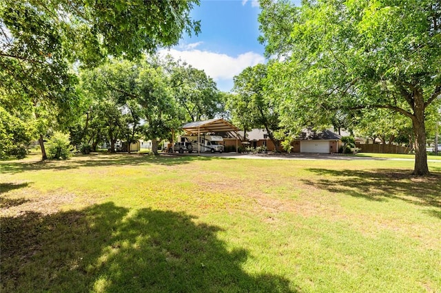 view of yard featuring a carport