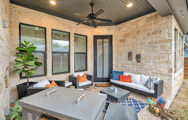 view of patio / terrace featuring an outdoor living space and ceiling fan