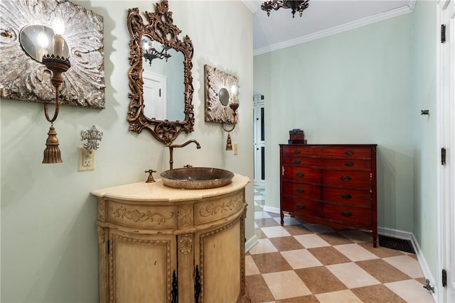 bathroom featuring vanity and ornamental molding