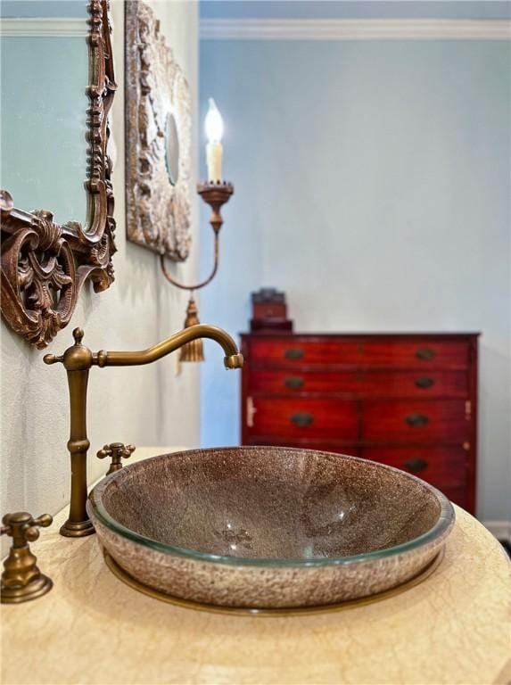 room details with ornamental molding and sink