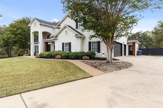 view of front of home featuring a front yard and a garage