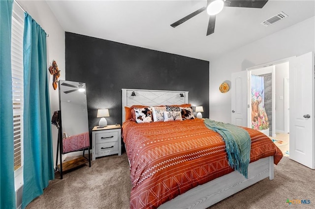 bedroom with carpet flooring and ceiling fan