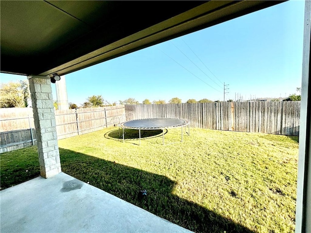 view of yard with a patio and a trampoline