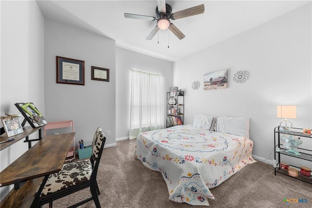 bedroom with carpet floors and ceiling fan