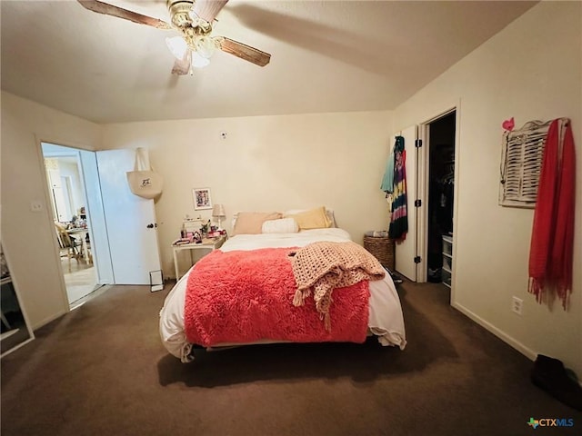 carpeted bedroom with access to exterior and ceiling fan