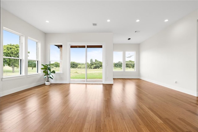 empty room featuring a healthy amount of sunlight and light hardwood / wood-style flooring