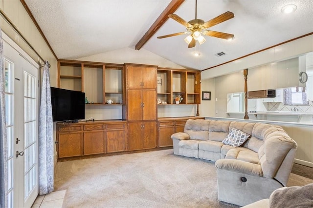 living room featuring plenty of natural light and light carpet