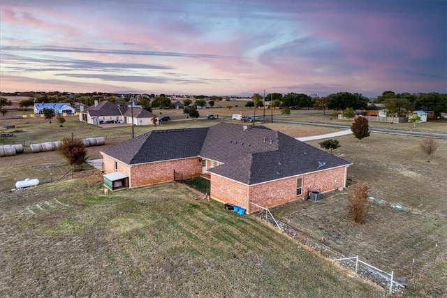 view of aerial view at dusk