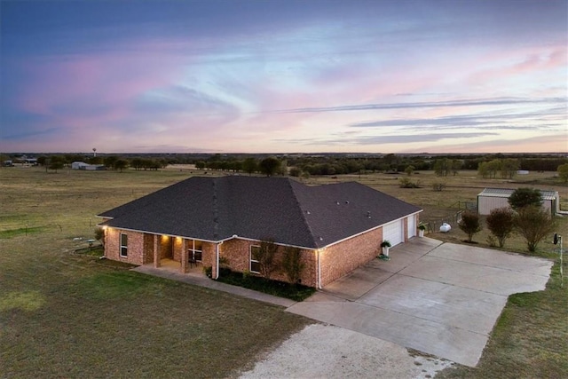 view of aerial view at dusk