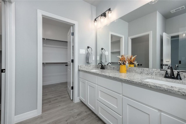 bathroom featuring hardwood / wood-style floors and vanity