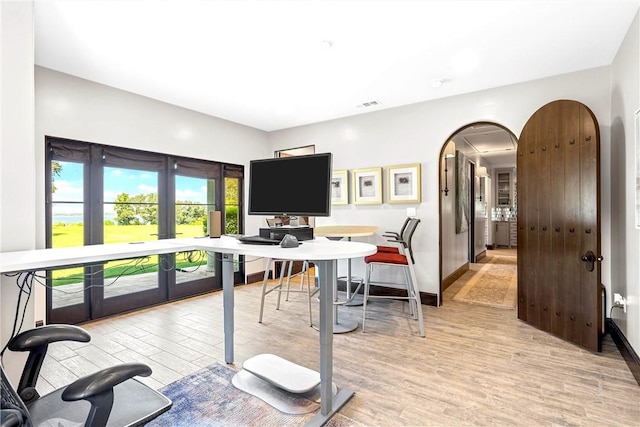 office area featuring light wood-type flooring