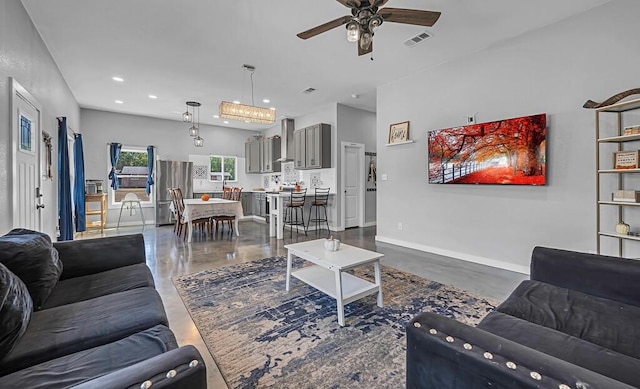 living room with ceiling fan